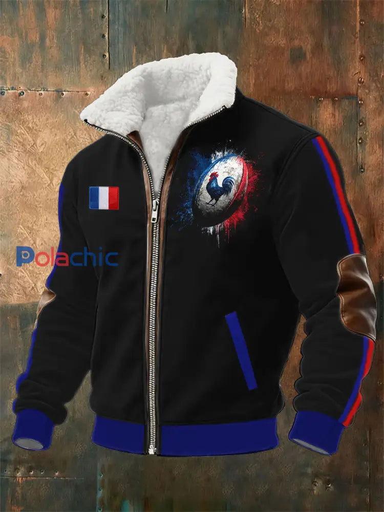 Chemise à col montant France Rugby Plush Homme Noir / S