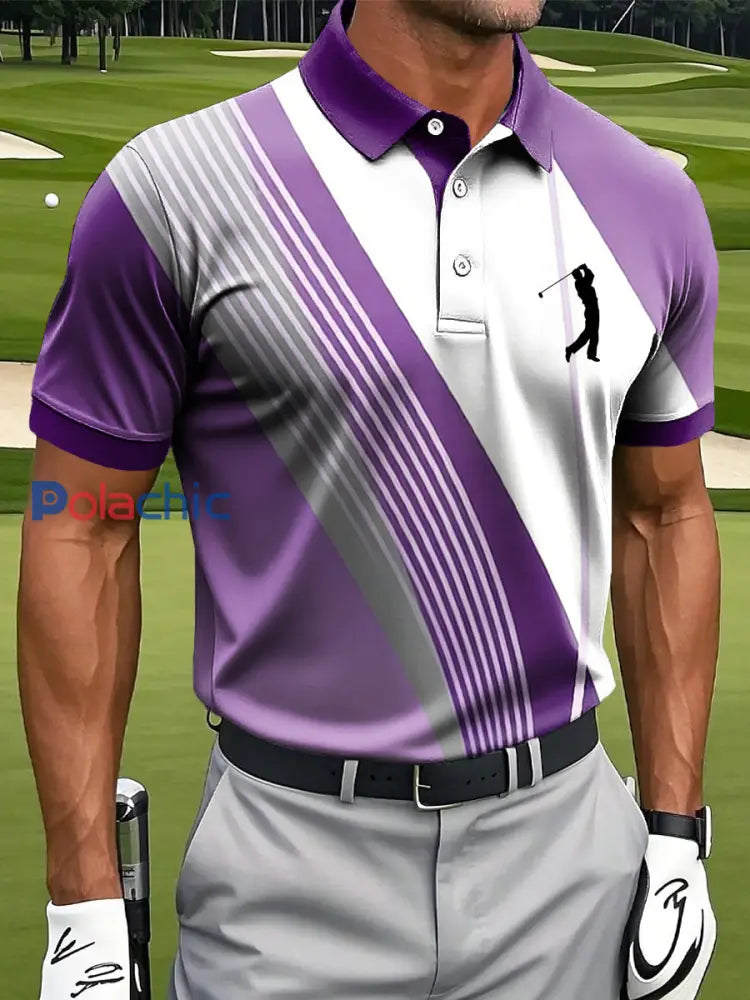 Chemise à manches courtes décontractée à col polo style business pour hommes Violet / S