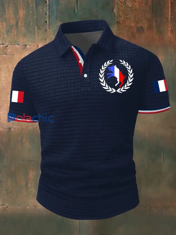 Chemise à manches courtes Sanglier Laurier Blanc Sur Homme Bleu Marine / S