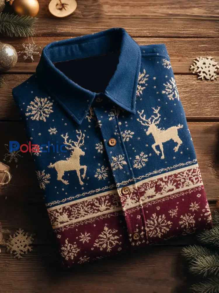 Chemise à manches longues Business Retro Christmas Art Print pour hommes A / S