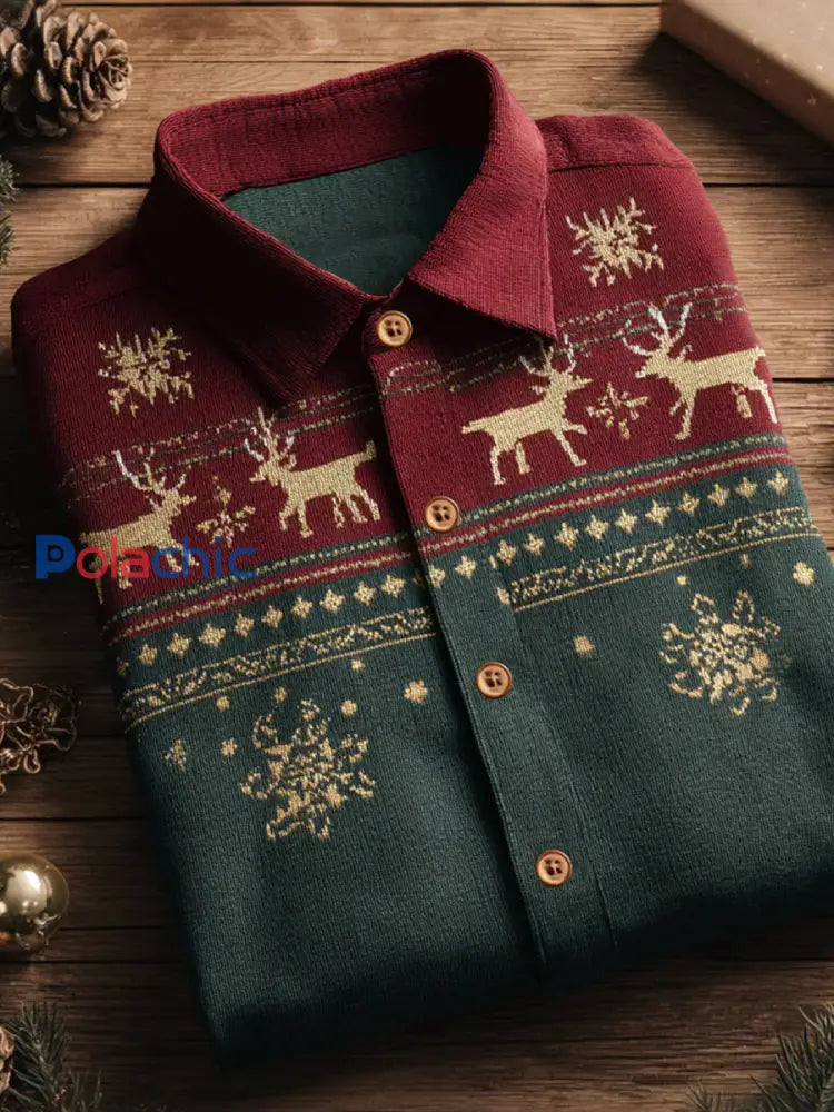 Chemise à manches longues Business Retro Christmas Art Print pour hommes A / S