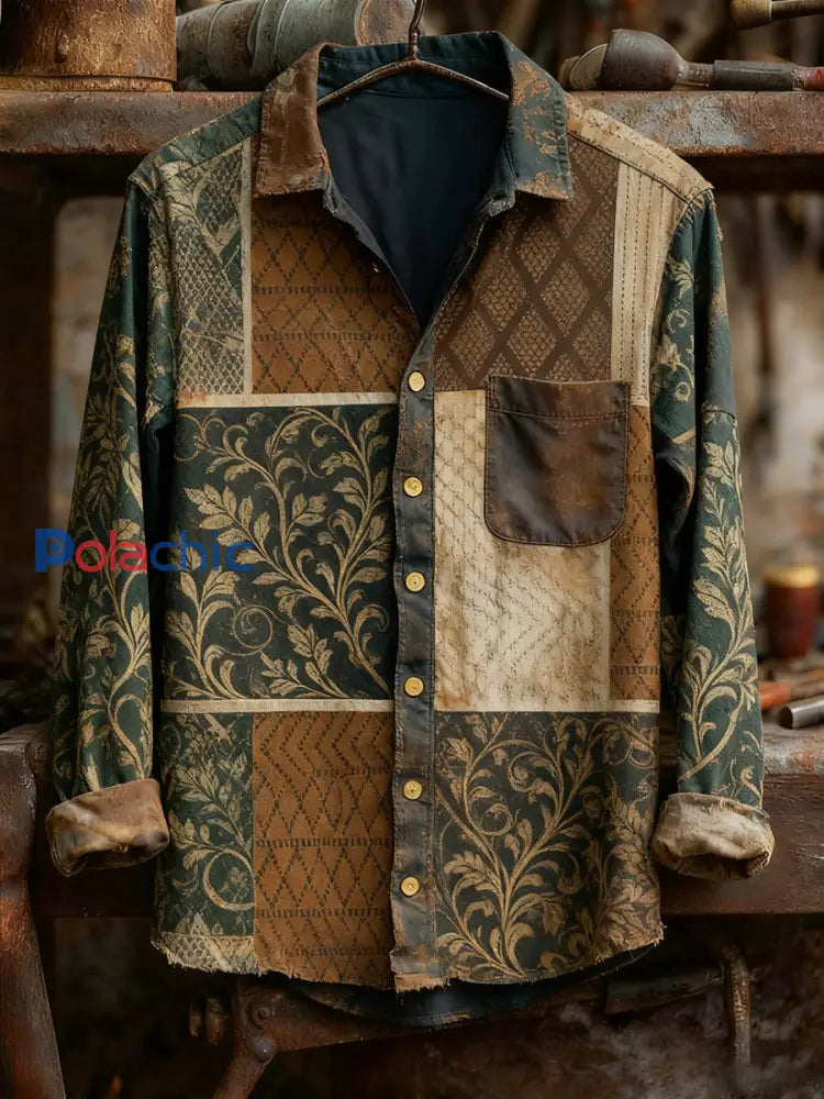 Chemise à manches longues confortable à imprimé rétro pour hommes A / S