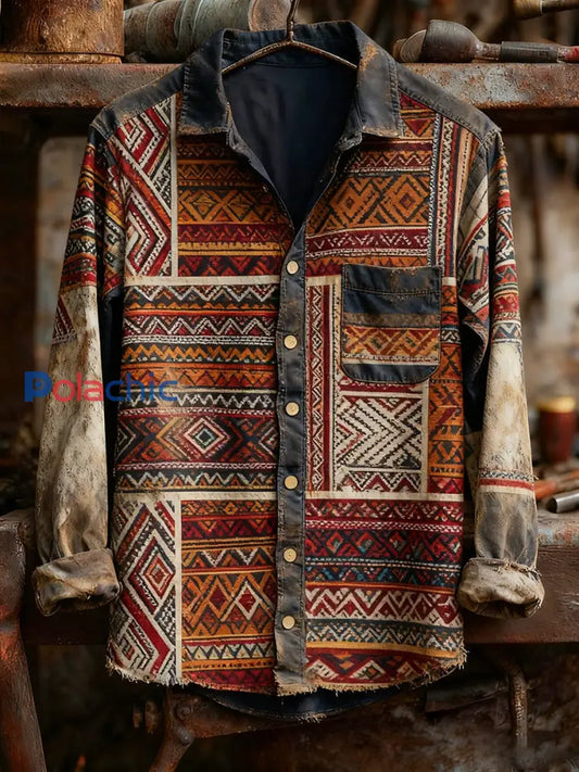 Chemise à manches longues confortable à imprimé rétro pour hommes A / S