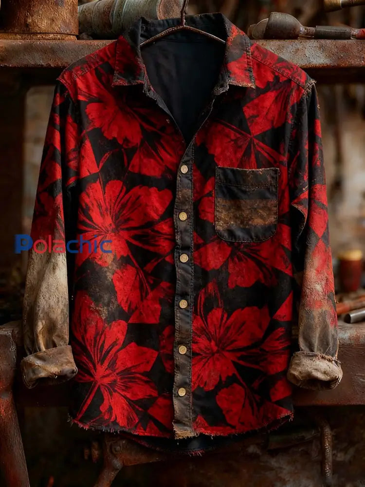 Chemise à manches longues confortable à imprimé rétro pour hommes A / S
