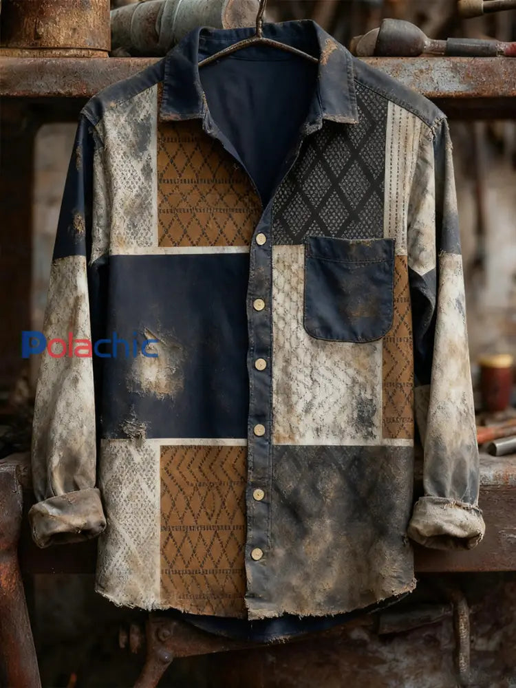 Chemise à manches longues confortable à imprimé rétro pour hommes A / S