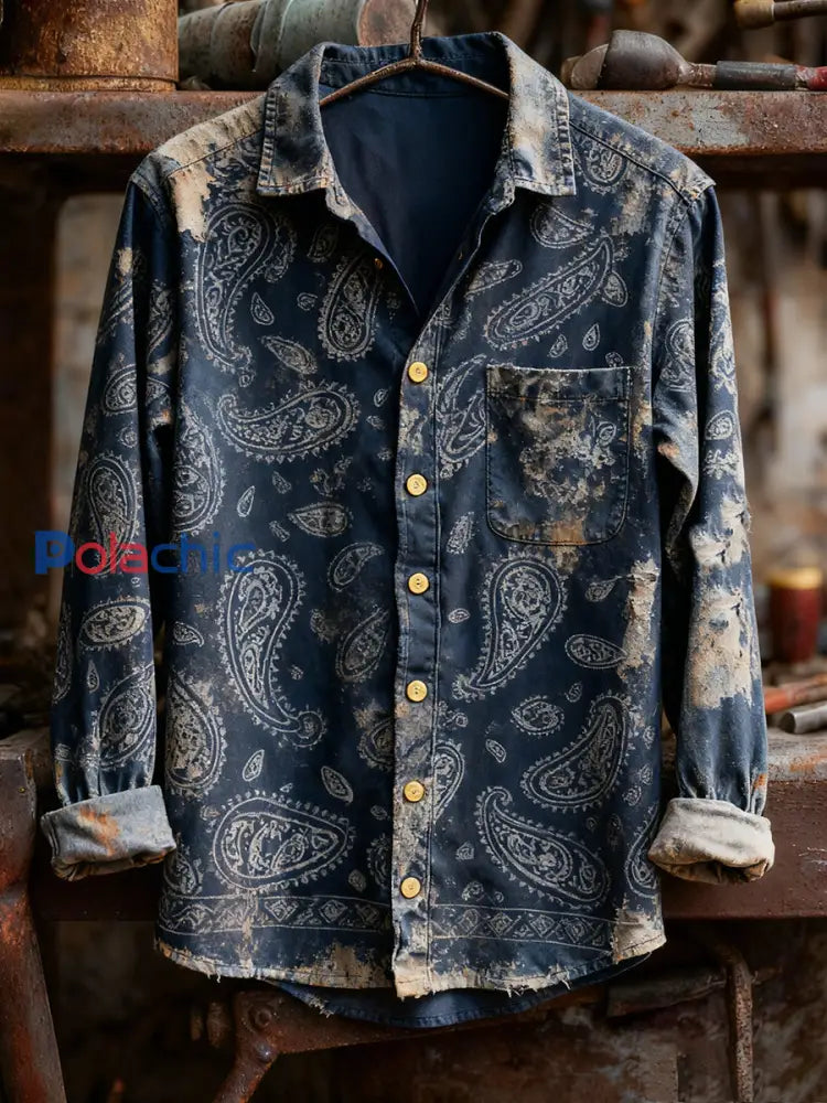 Chemise à manches longues confortable à imprimé rétro pour hommes A / S