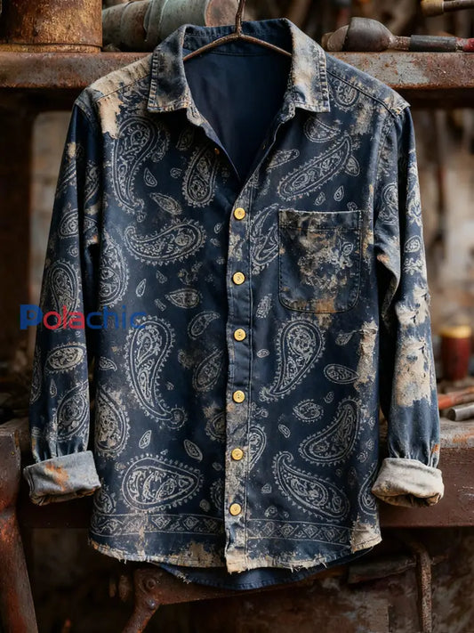 Chemise à manches longues confortable à imprimé rétro pour hommes A / S