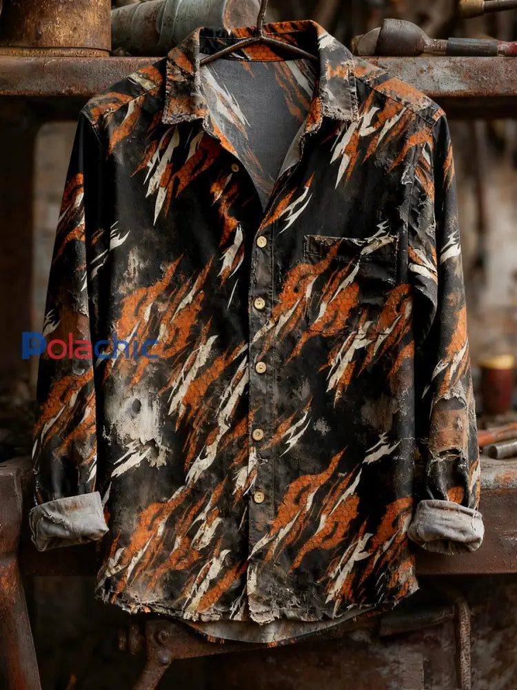 Chemise à manches longues confortable à imprimé rétro pour hommes A / S