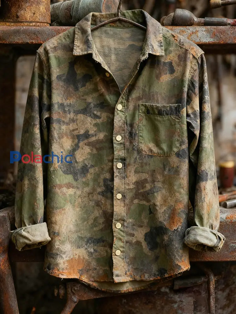 Chemise à manches longues confortable à imprimé rétro pour hommes A / S