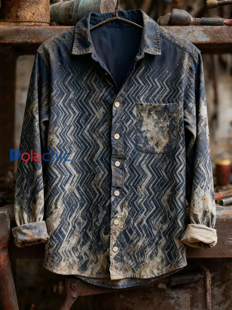 Chemise à manches longues confortable à imprimé rétro pour hommes A / S