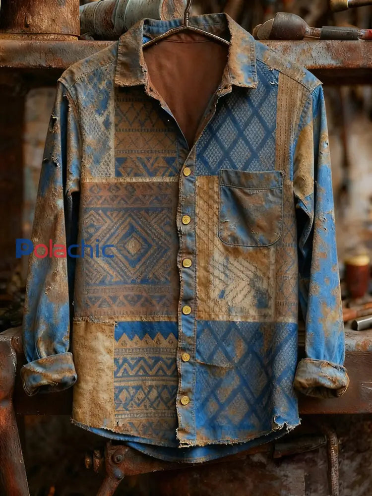 Chemise à manches longues confortable à imprimé rétro pour hommes A / S