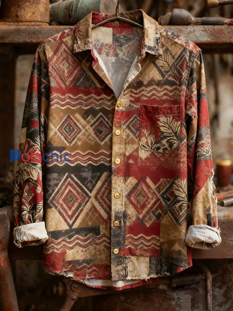 Chemise à manches longues confortable à imprimé rétro pour hommes A / S