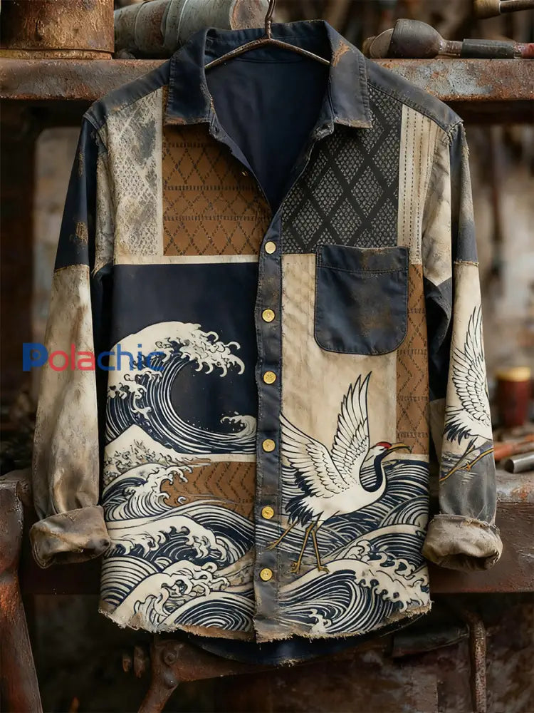 Chemise à manches longues confortable à imprimé rétro pour hommes A / S