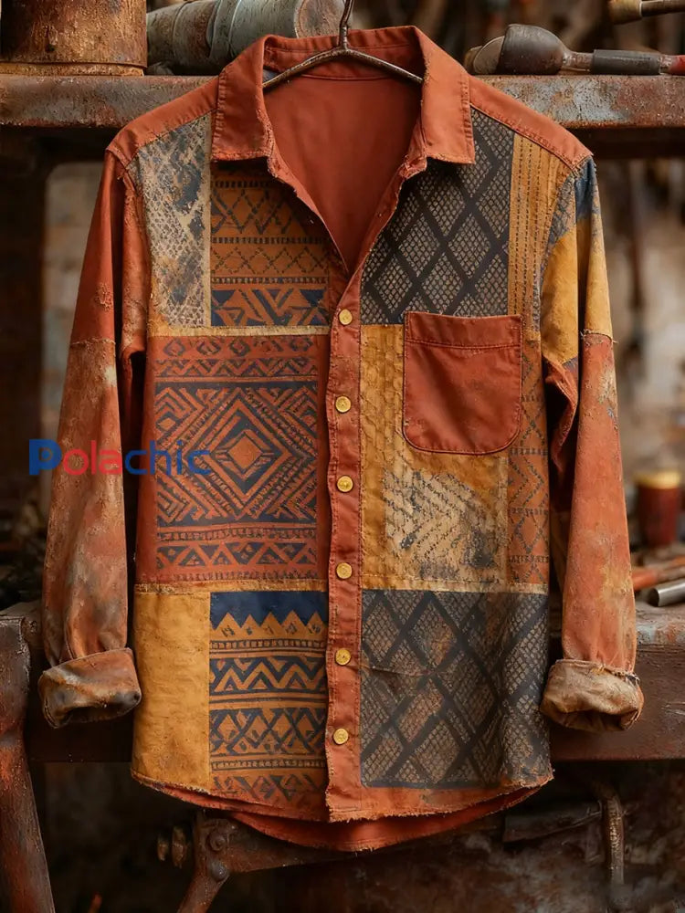 Chemise à manches longues confortable à imprimé rétro pour hommes A / S