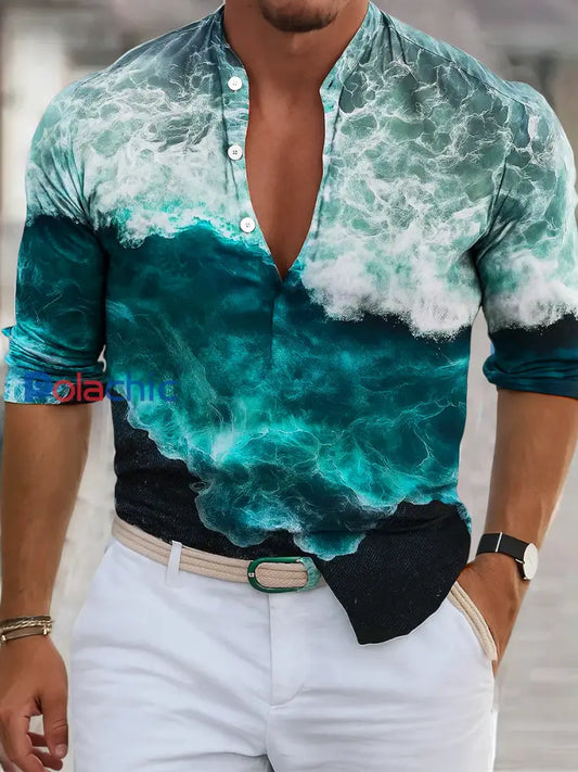 Chemise à manches longues décontractée de style affaires de vacances rétro pour hommes A / S