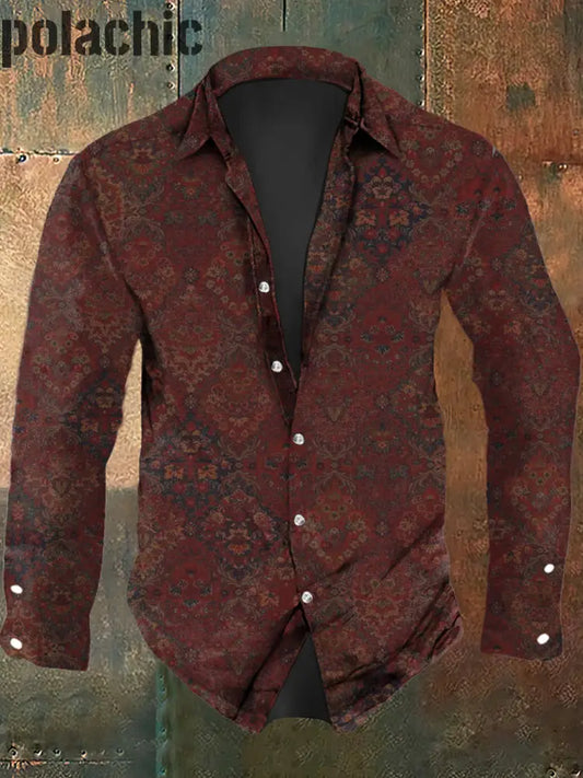 Chemise À Manches Longues Décontractée Imprimé Graphique Rétro Pour Hommes Comme Image / S