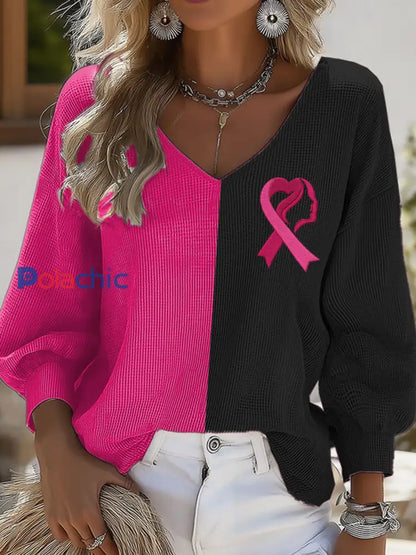 Chemise à manches longues décontractée à imprimé sensibilisation au cancer du sein pour femmes Noir / S