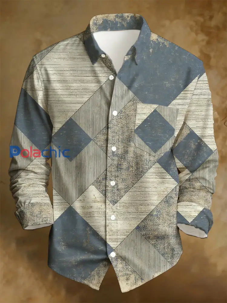 Chemise à manches longues imprimée rétro de style d’affaires pour hommes A / S