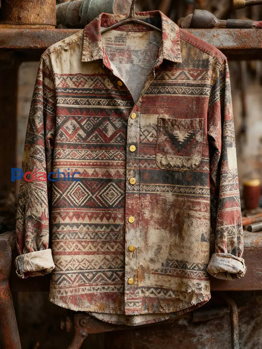 Chemise à manches longues pour hommes Vintage Christmas Art Print Casual Comfort A / S