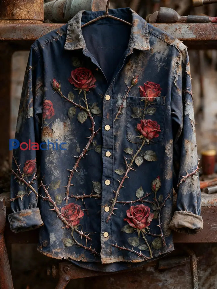 Chemise à manches longues pour hommes Vintage Christmas Art Print Casual Comfort A / S