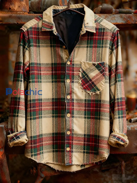 Chemise à manches longues pour hommes Vintage Christmas Art Print Casual Comfort A / S