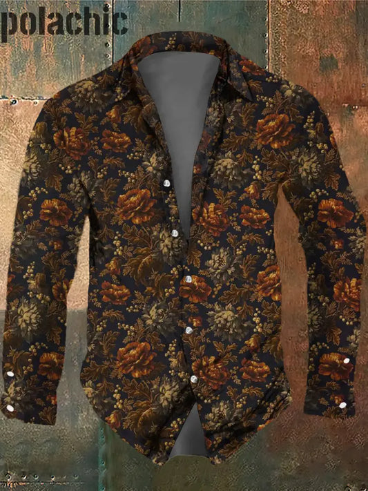 Chemise À Manches Longues Rétro Imprimé Floral Pour Hommes Coloré / S