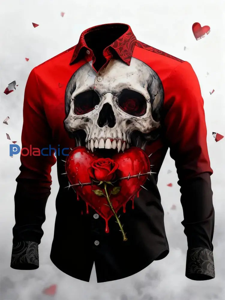 Chemise à manches longues Retro Valentines Day Skull Homme comme image / S