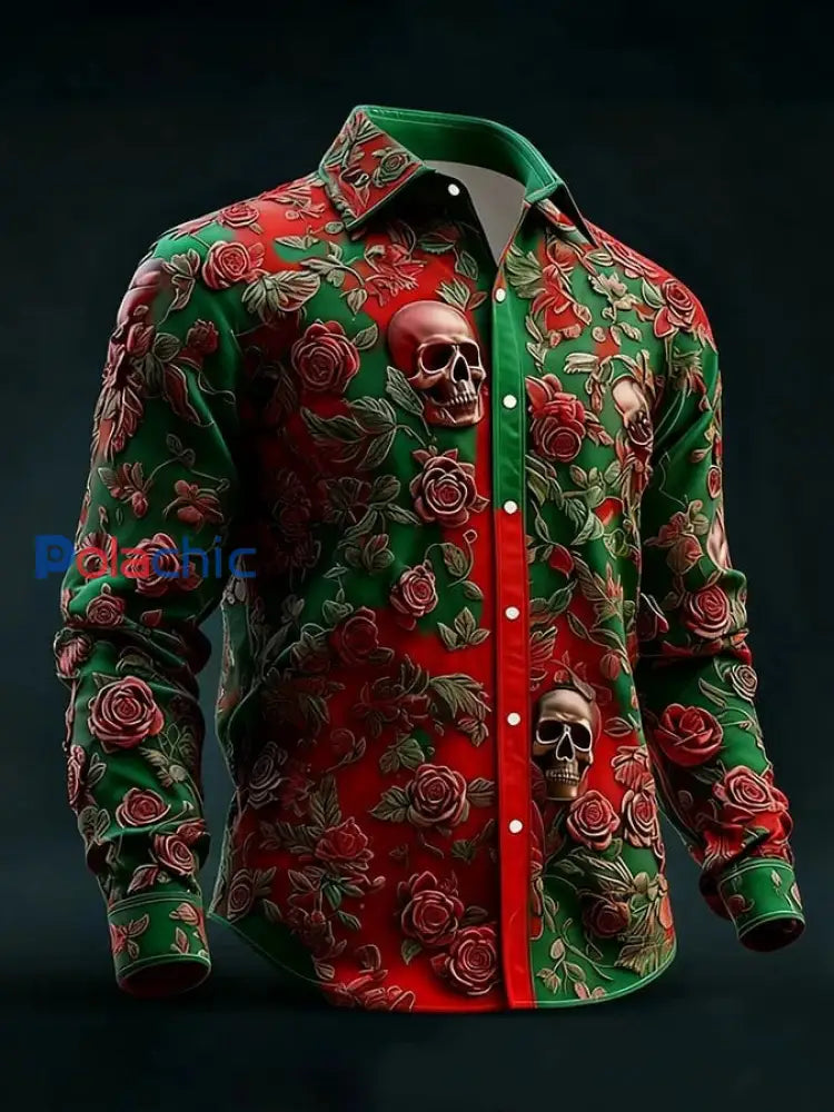 Chemise à manches longues Retro Valentines Day Skull Homme comme image / S