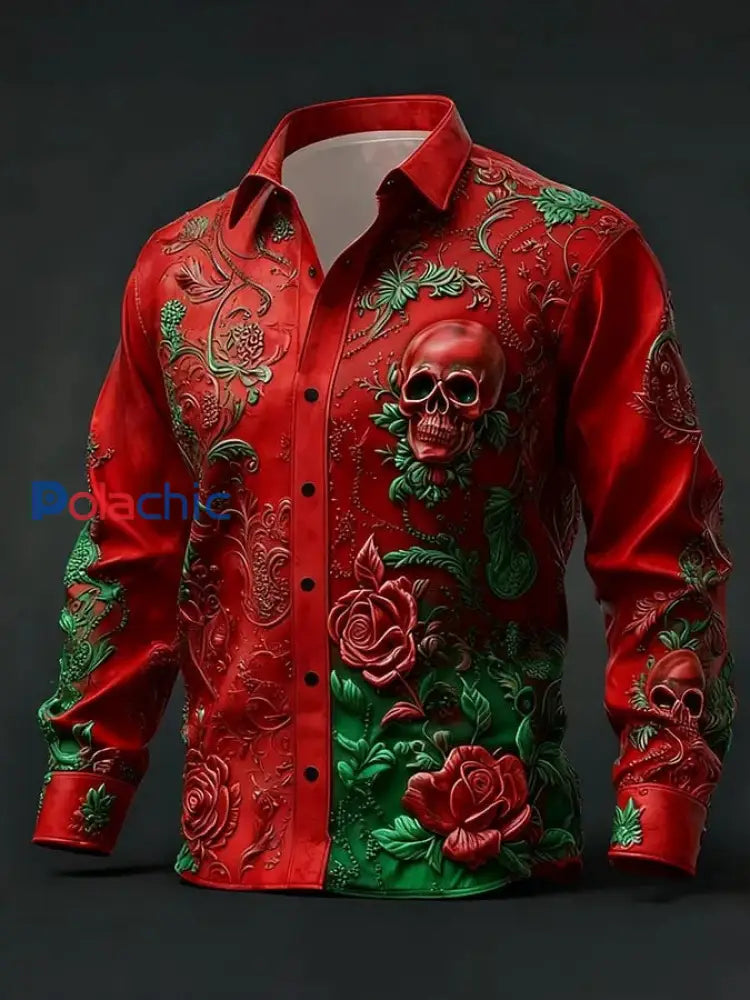 Chemise à manches longues Retro Valentines Day Skull Homme comme image / S