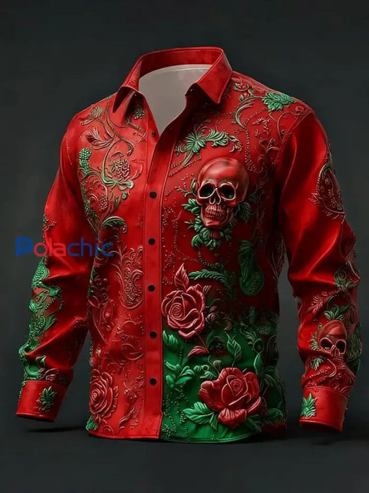 Chemise à manches longues Retro Valentines Day Skull Homme comme image / S