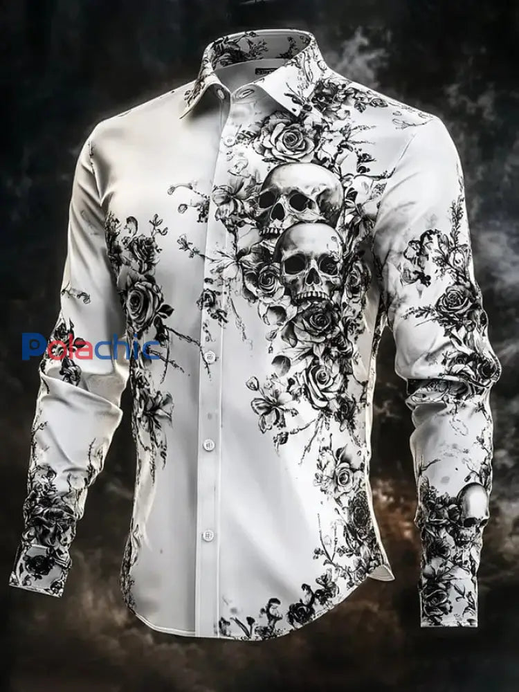 Chemise à manches longues Retro Valentines Day Skull Homme comme image / S