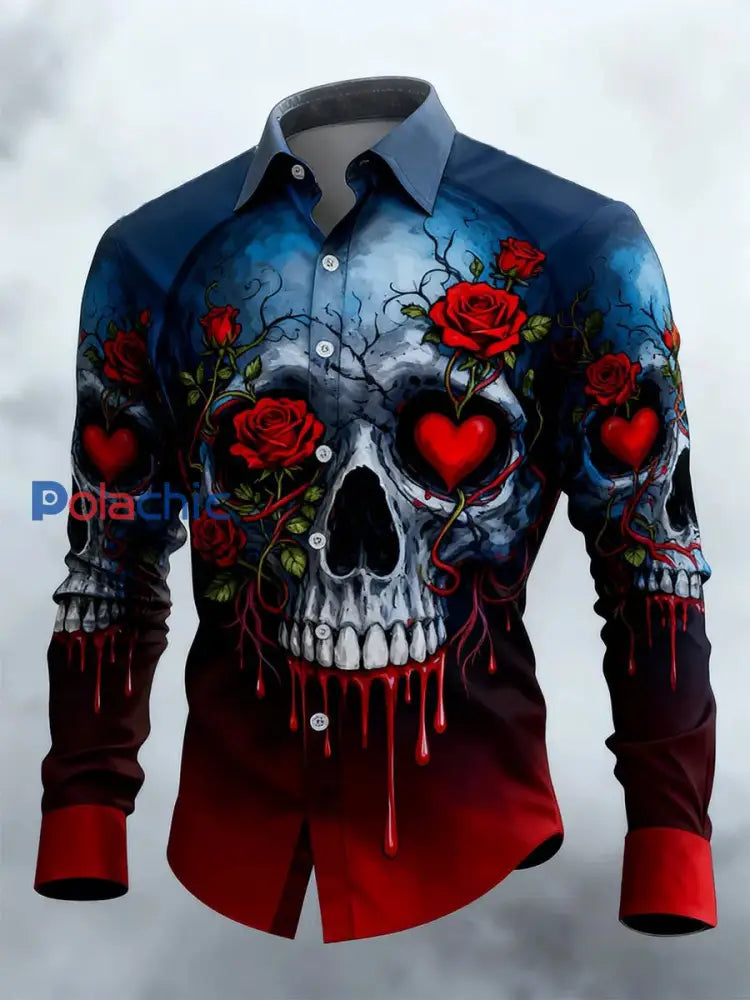 Chemise à manches longues Retro Valentines Day Skull Homme comme image / S
