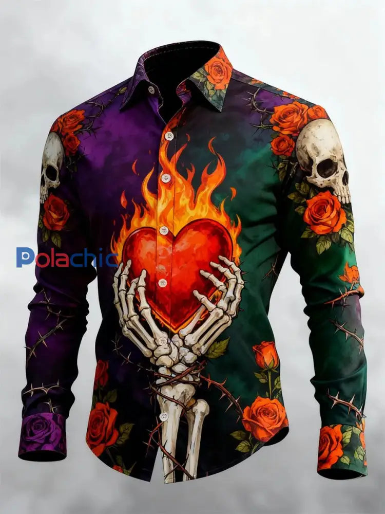 Chemise à manches longues Retro Valentines Day Skull Homme comme image / S