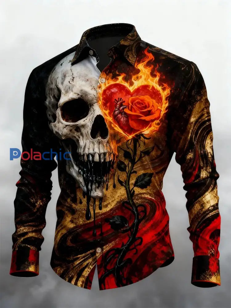 Chemise à manches longues Retro Valentines Day Skull Homme comme image / S