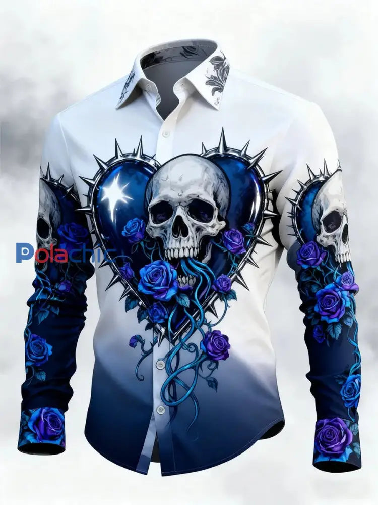 Chemise à manches longues Retro Valentines Day Skull Homme comme image / S