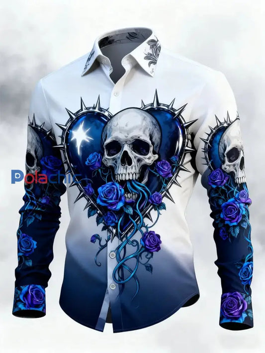 Chemise à manches longues Retro Valentines Day Skull Homme comme image / S