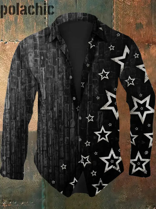 Chemise À Manches Longues Revers De Mode Casual Imprimé Noël Pour Hommes Noir / S