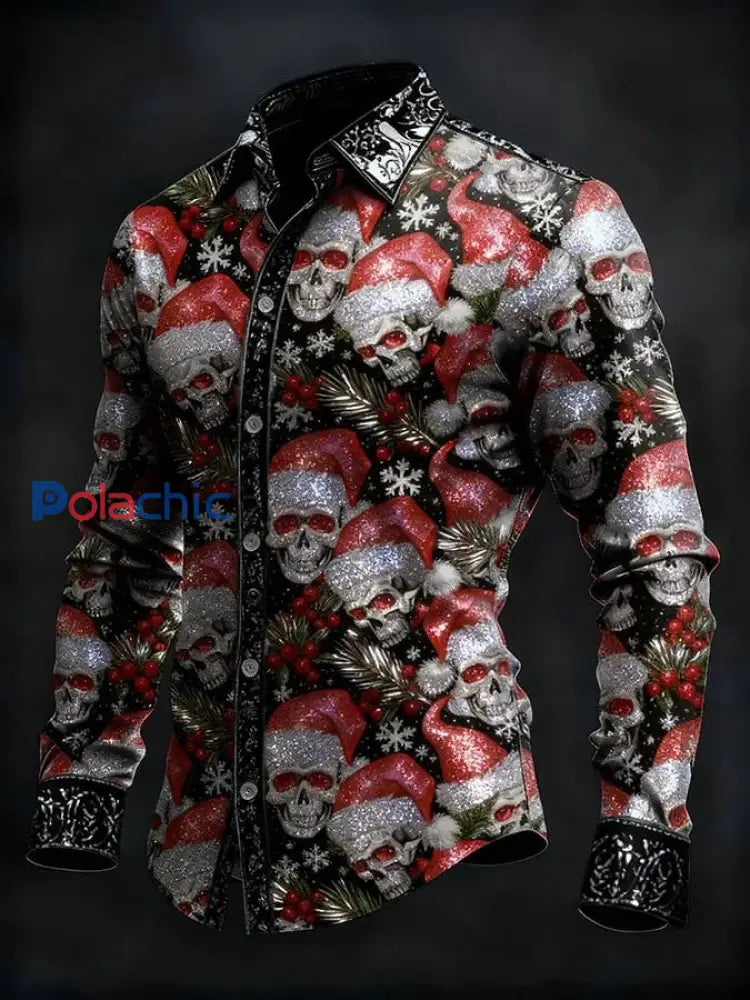 Chemise à manches longues vintage Christmas Skull Homme comme image / S