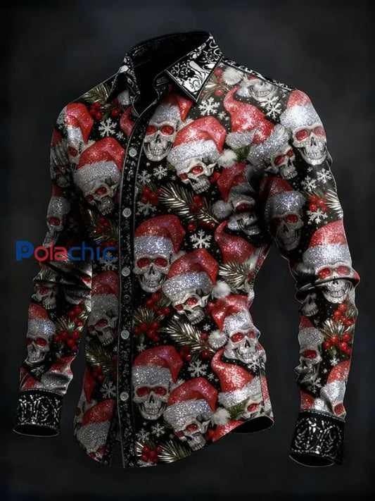 Chemise à manches longues vintage Christmas Skull Homme comme image / S