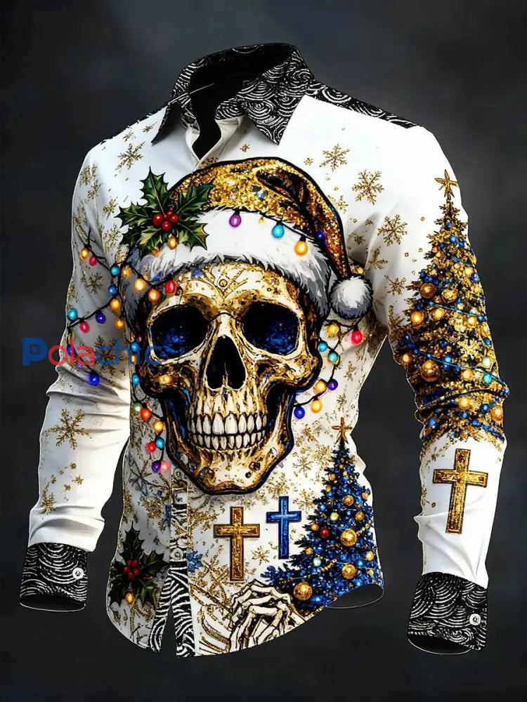 Chemise à manches longues vintage Christmas Skull Homme comme image / S