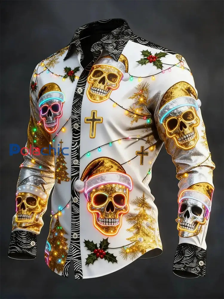 Chemise à manches longues vintage Christmas Skull Homme comme image / S