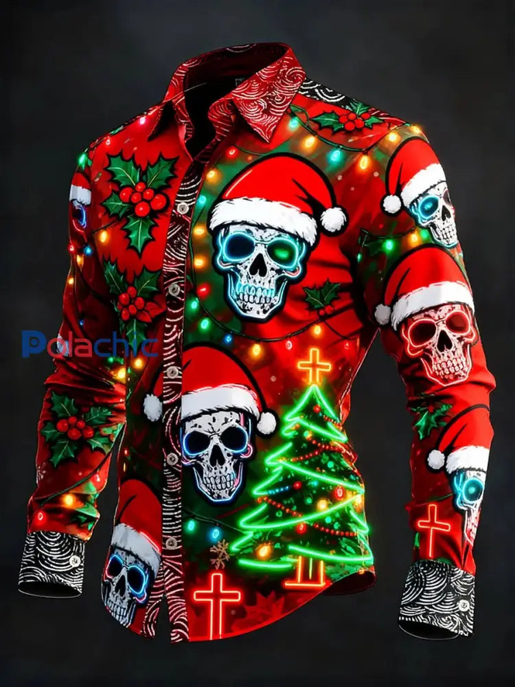 Chemise à manches longues vintage Christmas Skull Homme comme image / S