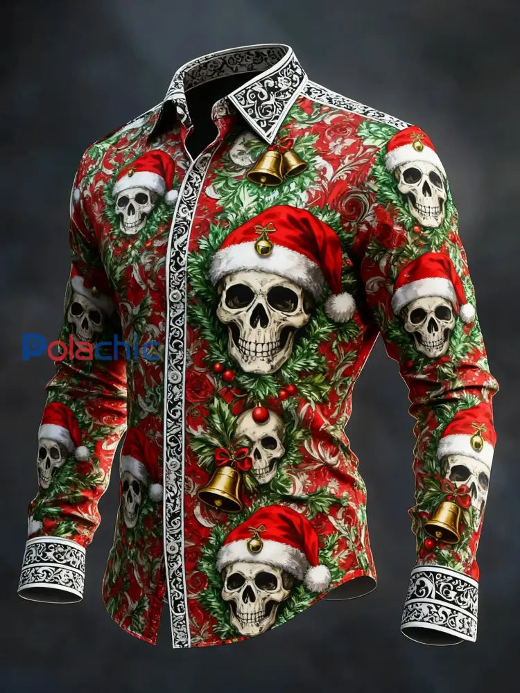 Chemise à manches longues vintage Christmas Skull Homme comme image / S