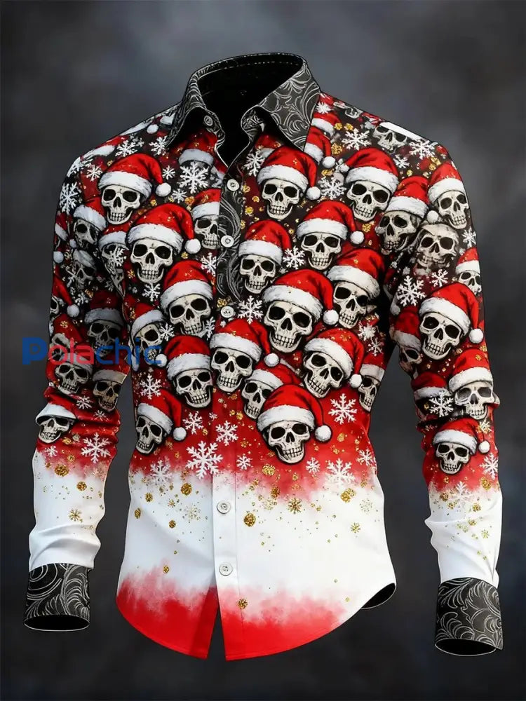 Chemise à manches longues vintage Christmas Skull Homme comme image / S
