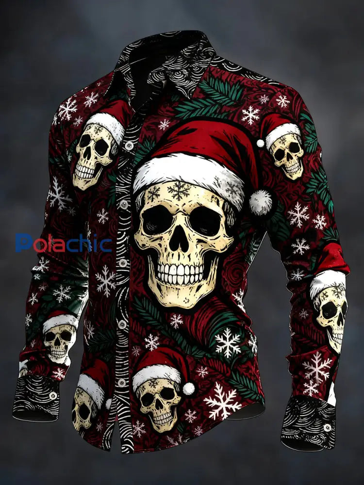 Chemise à manches longues vintage Christmas Skull Homme comme image / S
