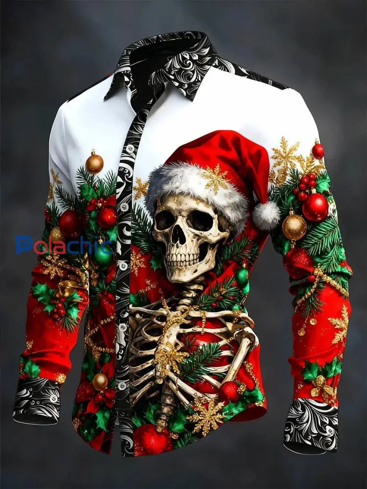 Chemise à manches longues vintage Christmas Skull Homme comme image / S