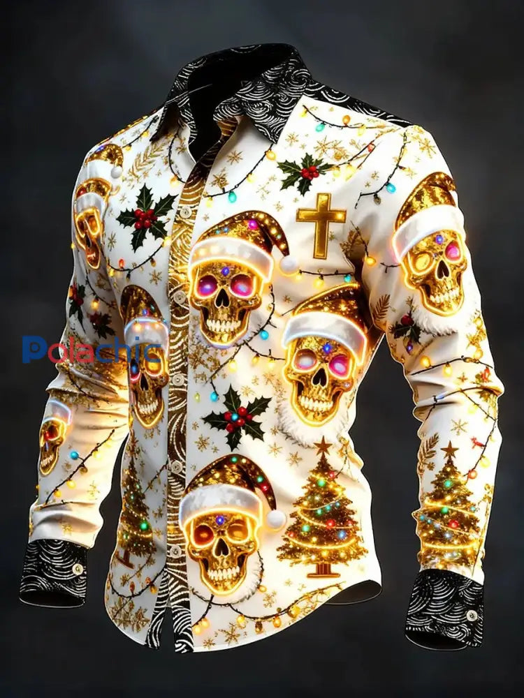Chemise à manches longues vintage Christmas Skull Homme comme image / S