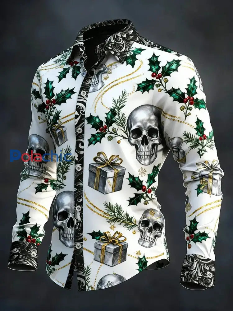 Chemise à manches longues vintage Christmas Skull Homme comme image / S