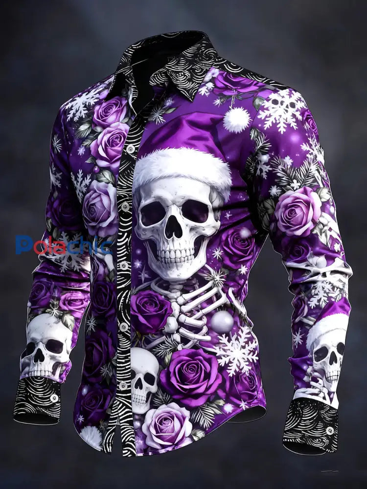 Chemise à manches longues vintage Christmas Skull Homme comme image / S