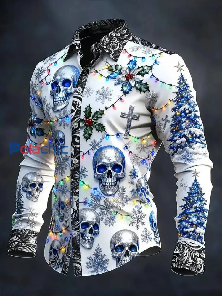 Chemise à manches longues vintage Christmas Skull Homme comme image / S